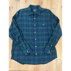 Vineyard Vines Mens Navy/Green Plaid Button Up Shirt, SZ XL